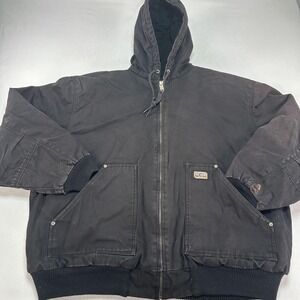 Big Smith Canvas Jacket Mens 3XL Black Hooded Insulated Full Zip Workwear Bomber